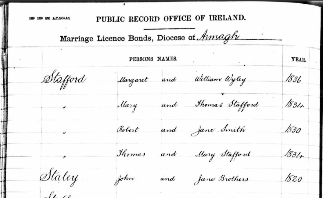 1820 marriage Armagh
